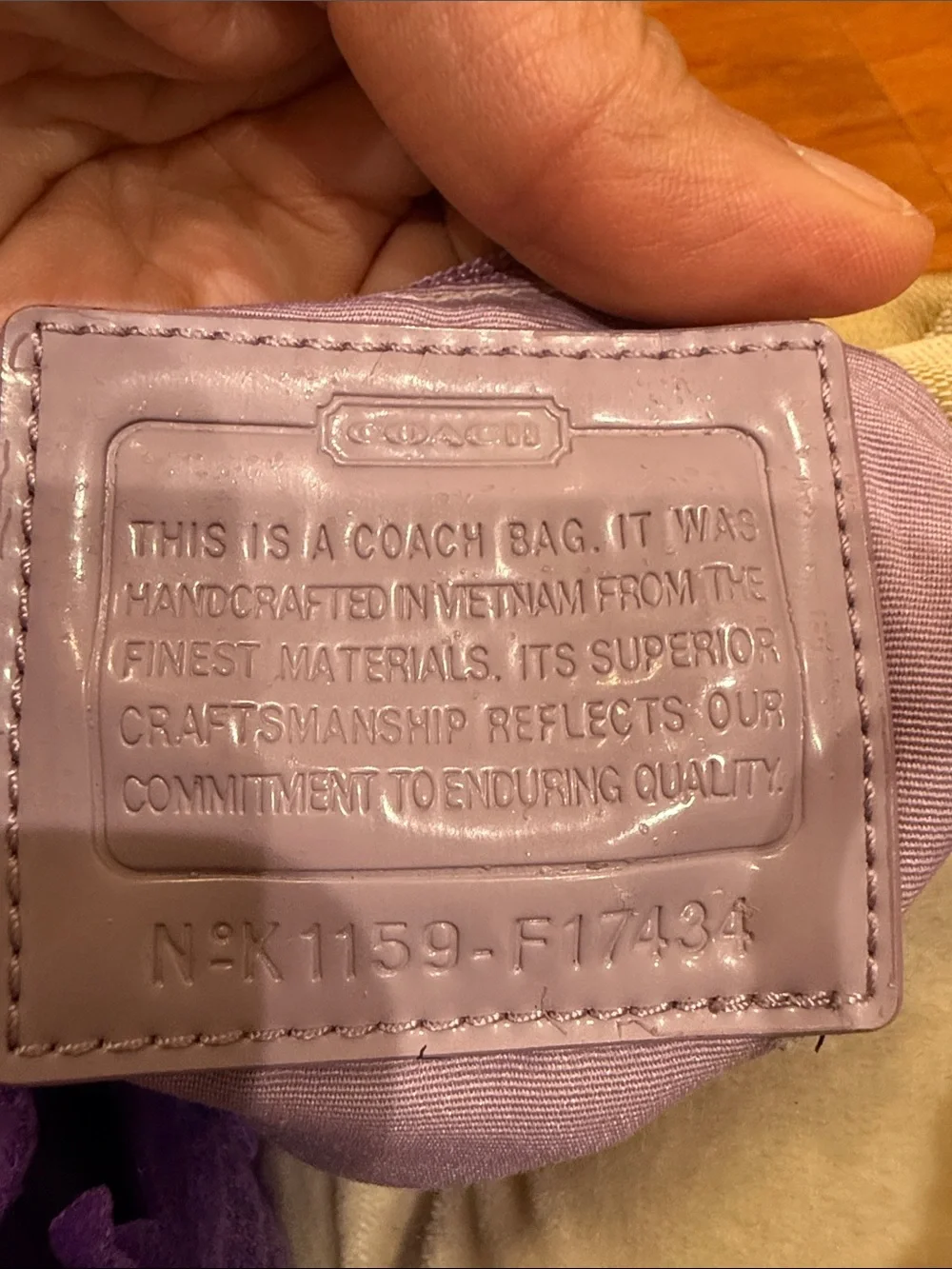 Coach Beige Signature Shoulder Bag with Lavender Trim